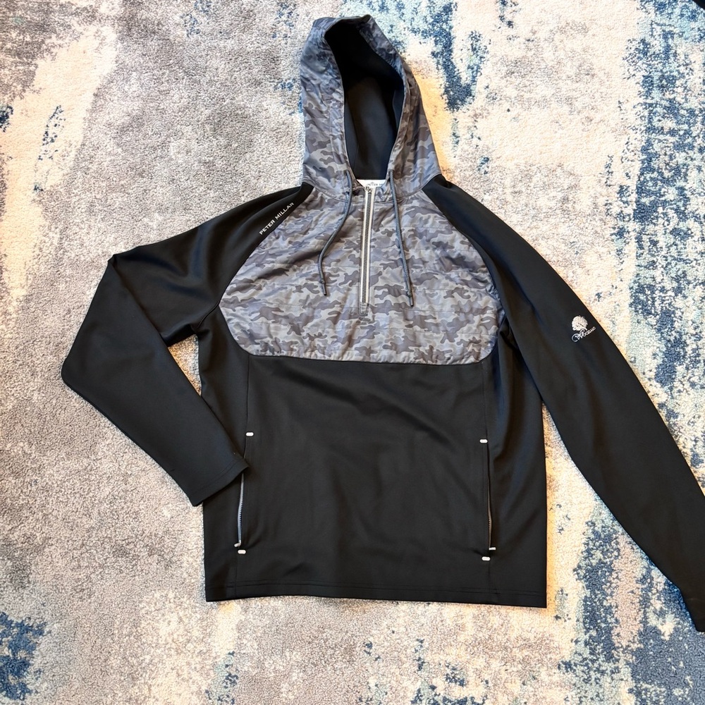 Peter Millar Gray and Black Camouflage half zip pullover Jacket